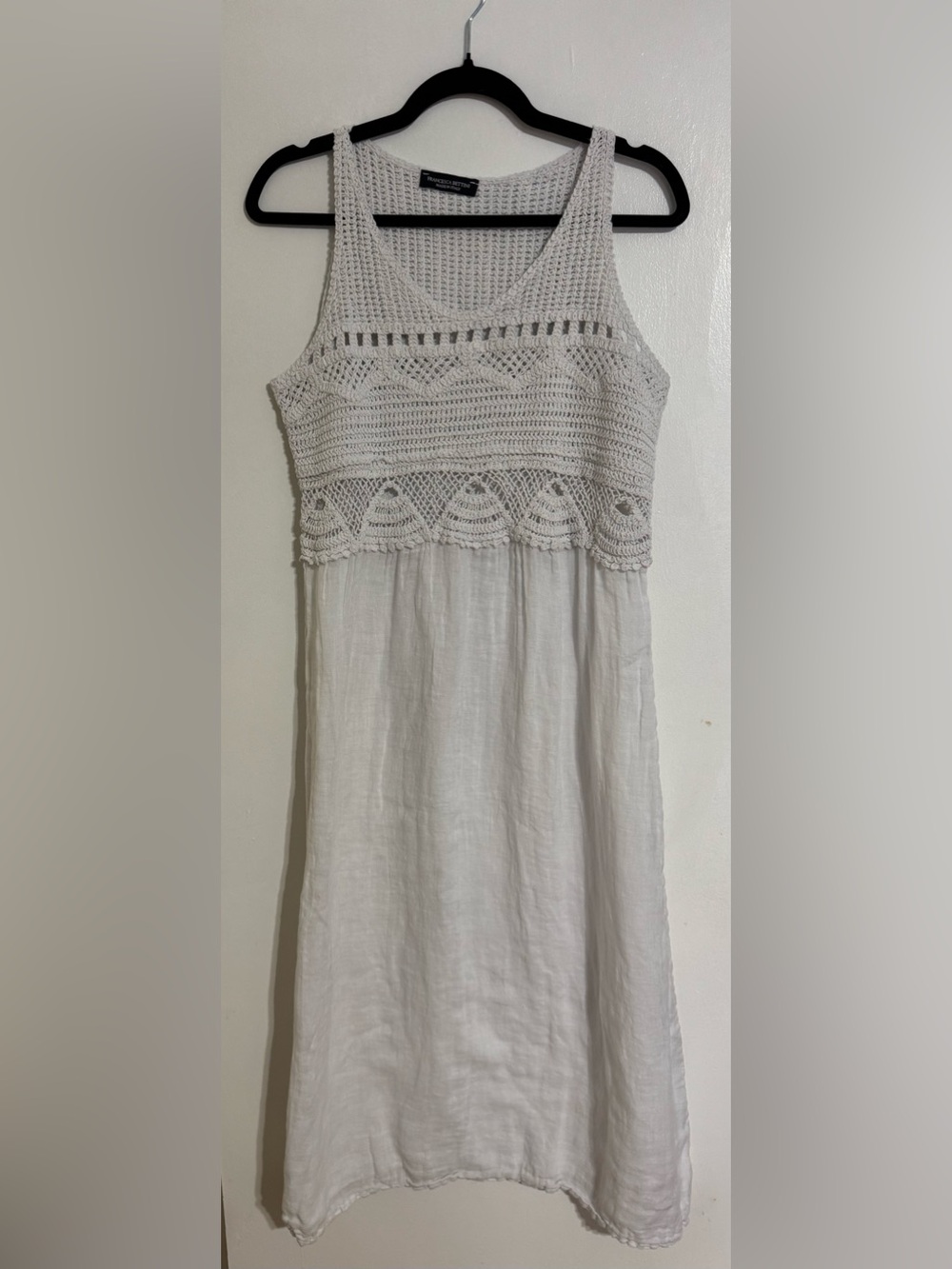 Francesca Bettini Crochet Bodice Linen Maxi Dress in White